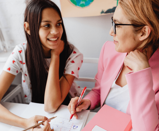 mother and daughter learning