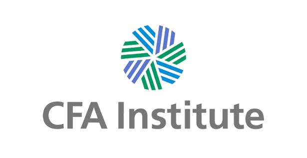 words say CFA Institute with a blue green purple symbol that looks like a wind wheel
