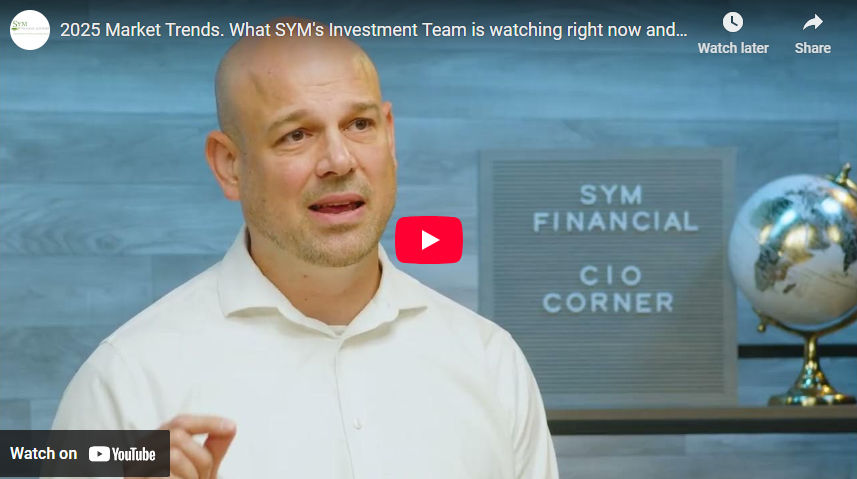 video tile of SYM Chief Investment Officer, a bald man with button down shirt, speaking in front of a blue wall