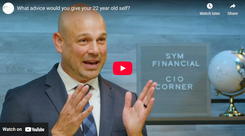 video tile of SYM Chief Investment Officer, a bald man with button down shirt, speaking in front of a blue wall