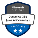Microsoft Certified Dynamics 365 Sales AI Consultant Associate badge.