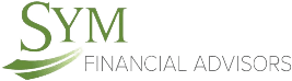 Logo of SYM Financial Advisors. The letters "SYM" are bold and green with a stylized leaf underlining them. Below, "FINANCIAL ADVISORS" is written in uppercase, green font.