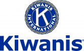 a blue and white logo that reads Kiwanis Club of Warsaw