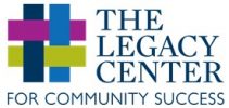 a blue, green and magenta logo that reads THE LEGACY CENTER